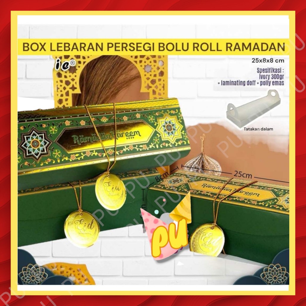 

Box Idul Fitri PERSEGI Kue Bolu Roll Lebaran / Kotak Kue Lebaran / Parcel Idul Fitri / Hampers Lebaran ukuran 25x8x8 cm