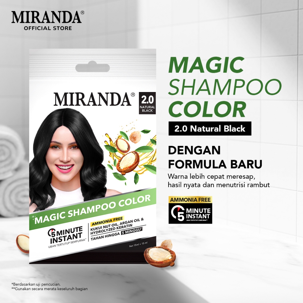 Miranda Magic Shampoo Color Sachet/Pewarna Rambut Instan- Black