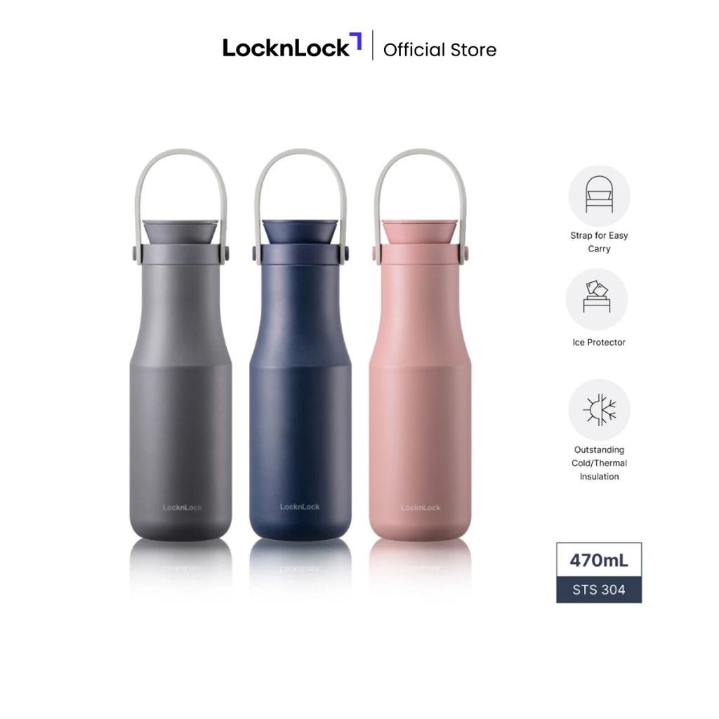 Bình Giữ Nhiệt LocknLock Metro Double LHC4202 470ml - Hitam| Putih, Abu-abu, Biru Navy, Merah Muda