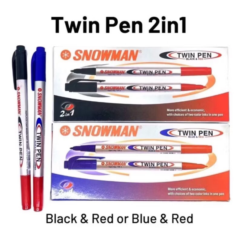 

Snowman Twin Pen Black & Red or Blue / Twin Pen Snowman merah hitam dan merah biru