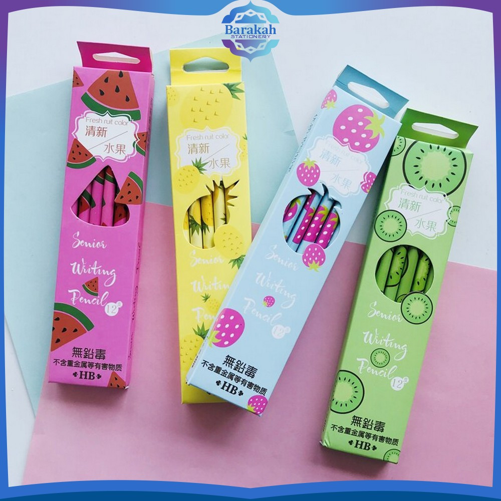 

Pensil 12pcs Alat Tulis Sekolah Pencil Fruits With Eraser Pensil Kayu Set 12IN1 Motif Buah Dengan Penghapus Praktis Barakah Stationery A49