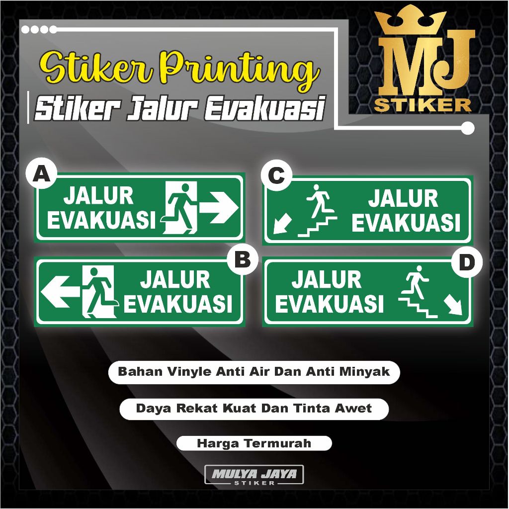 

PROMO Mulya Jaya Stiker Evakuasi / Stiker Jalur Evakuasi / Jalur Evakuasi