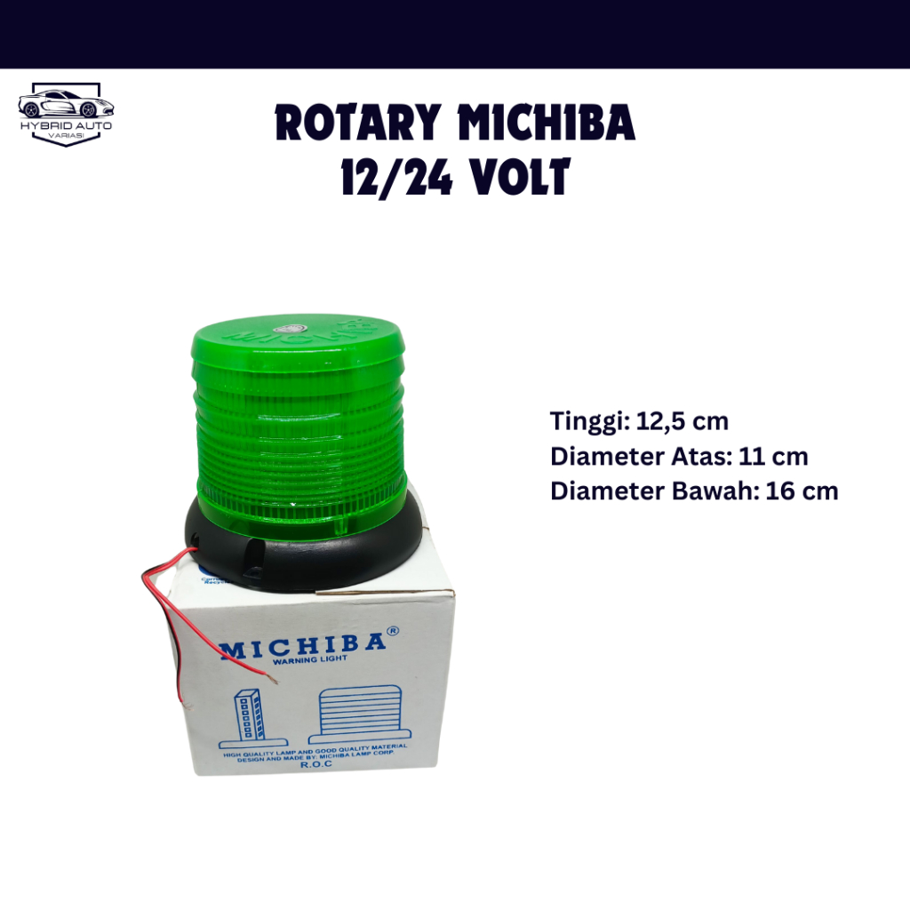 Lampu Rotary LED Mobil Truk Model Tempel Magnet 12/24 Volt Warna Hijau Lampu Michiba 331