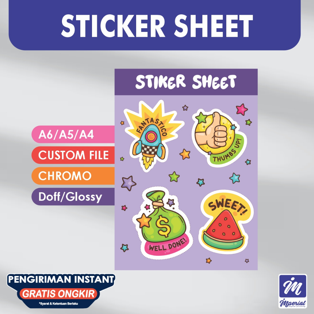 

(Bahan Chromo) Cetak Stiker Pack Stiker Sheet Full Custom | Print Only / Kiss Cut A6 A5 A4 CUSTOM