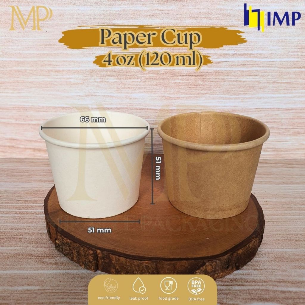 Paper Cup 4oz 120ml IMP / Paper Cup 120ml + Tutup / Lid Paper Cup 4oz / Gelas Kertas 50 pcs