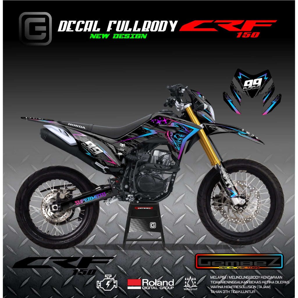 STIKER DECAL HONDA CRF 150 L FULLBODY HITAM BIRU SUPERMOTO