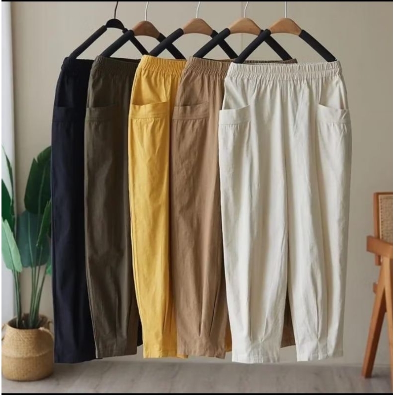 Celana Katun Korea Uniqo Haruka Wanita Linen model 7/8