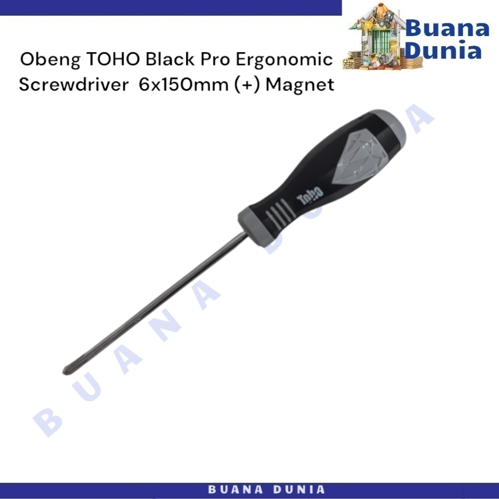Obeng TOHO Black Pro Ergonomic 6x150mm (+) | Obeng Magnet | Screwdriver Perkakas | (1PC)