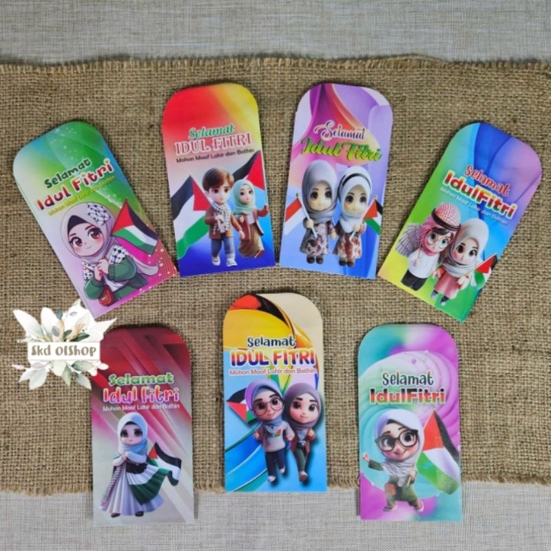

100 lembar Amplop lebaran idul fitri ampau lebaran kartun muslim palestina size medium mix gambar