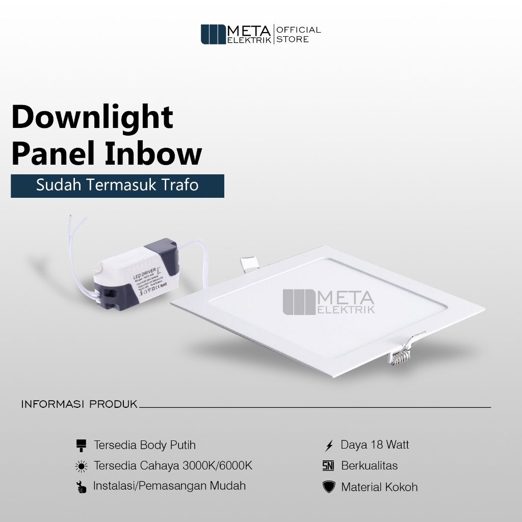 Lampu panel downlight inbow kotak 18 Watt lampu plafon downlight kotak IB 18w