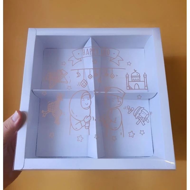 

( 5 Pcs ) Box Mika Lebaran Putih Sekat 4 Ukuran 19x19x5 Free Tag Idul Fitri Dus Tebal