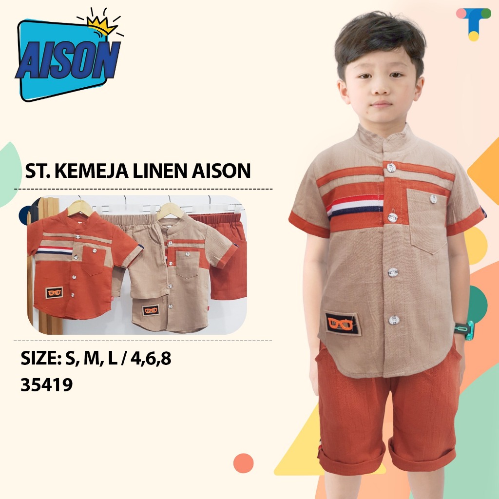 Setelan Kemeja Aison Lengan Pendek Celana pendek Full Linen