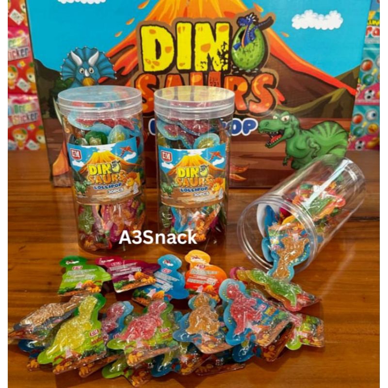 

permen lunak gummy lollipop bentuk dinosaurus rasa buah buahan 1 toples isi 30