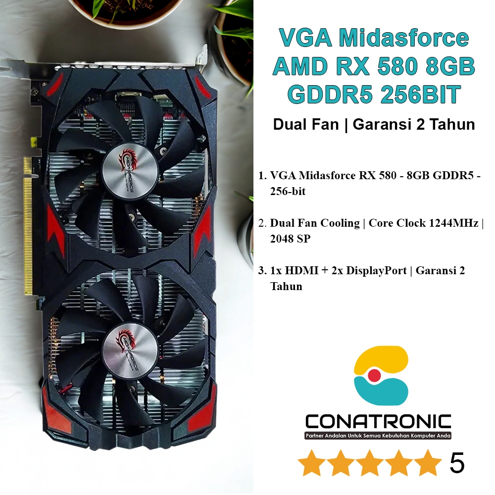 VGA Midasforce AMD RX 580 8GB GDDR5 256BIT | Dual Fan | Garansi 2 Tahun