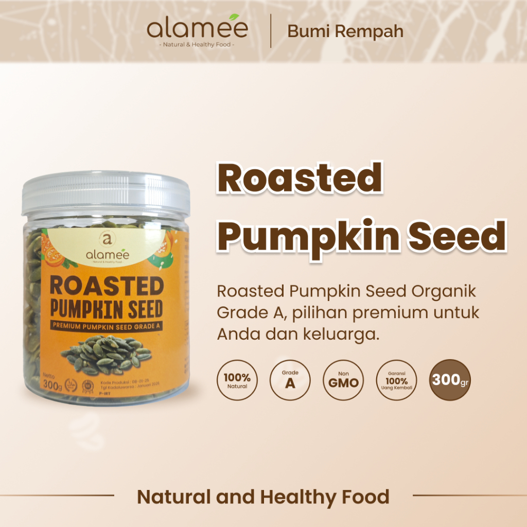 

ALAMEE Roasted Pumpkin Seed Biji Labu Pepita Kupas Panggang Matang Siap Makan Natural 300gr
