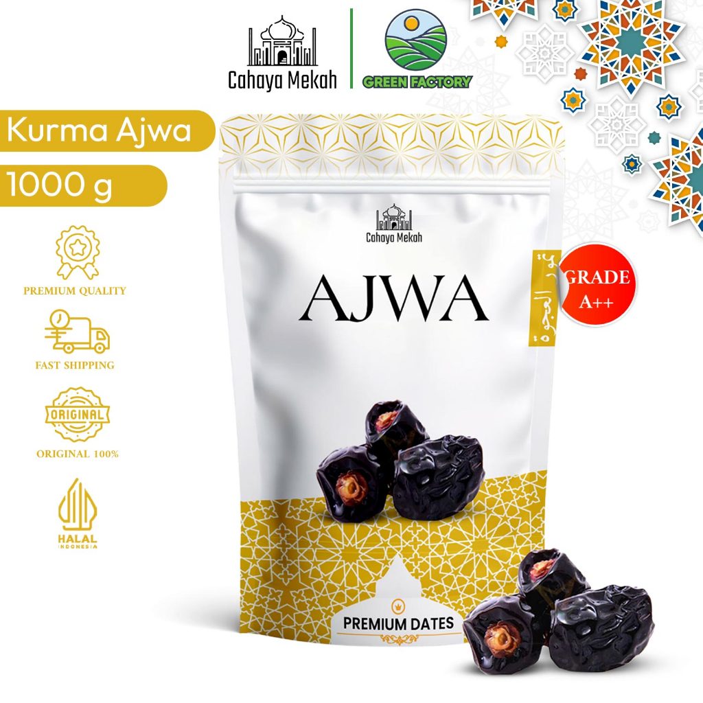 

Cahaya Mekah Kurma Ajwa 1 kg Pouch Premium Dates Kurma Nabi