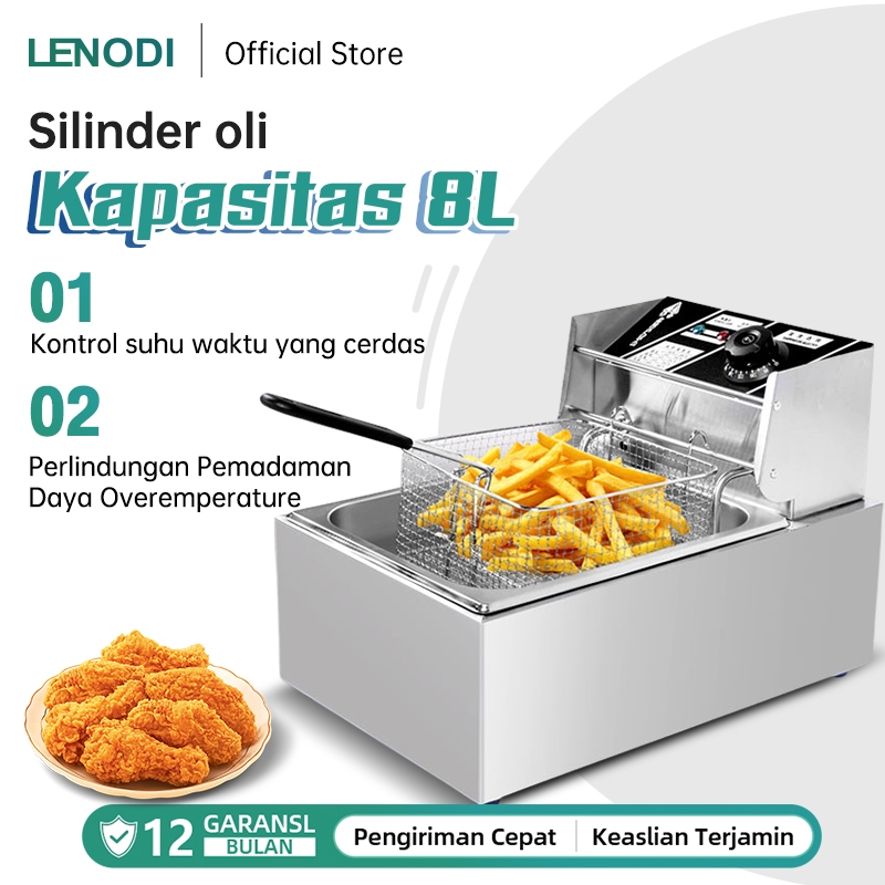 LENODI 8L Penggoreng Listrik, Penggorengan Dalam, Multifungsi, Kental, Kapasitas Besar, Ayam Goreng,