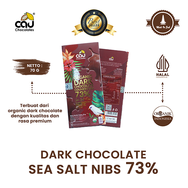 

CAU CHOCOLATES - Organik Dark Chocolate 73% Sea Salt Nibs - 70 gr