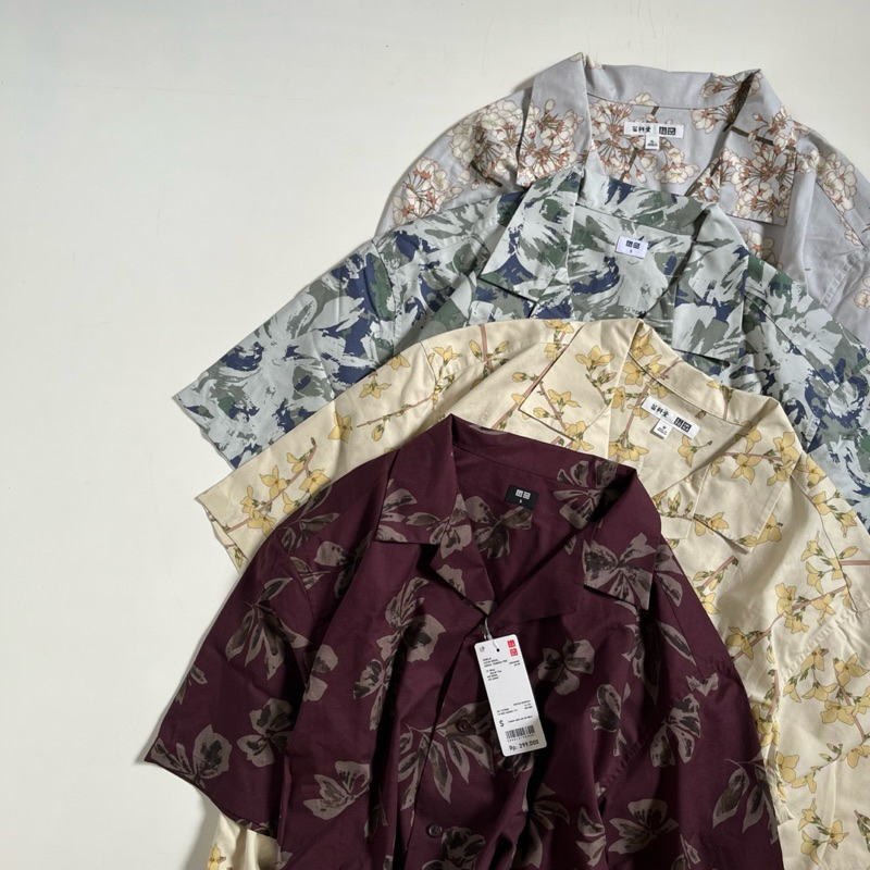 Uniqlo Kemeja Katun Modal Kerah Terbuka Lengan Pendek Original
