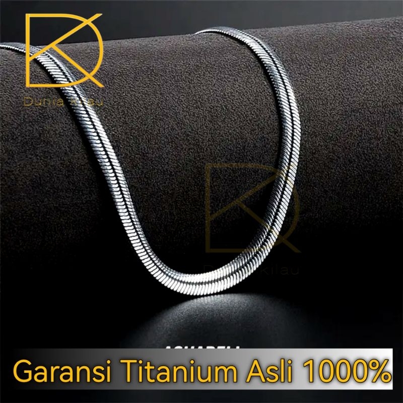 Kalung Pria Titanium Anti Karat Asli Silver Perak Emas Putih Cowok Keren Motif Belut Panjang
