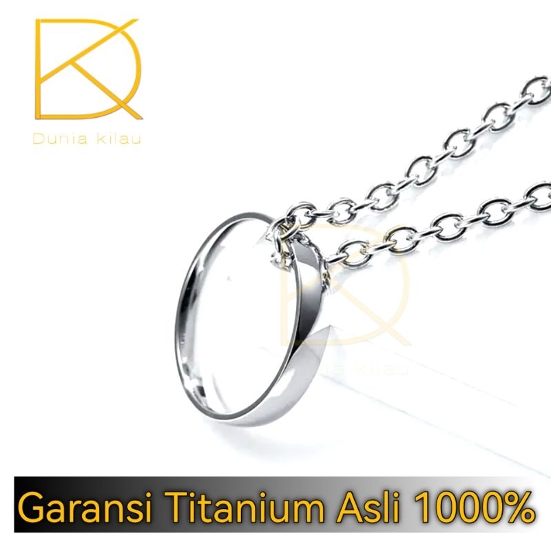 Kalung Pria Titanium Anti Karat Liontin Cincin Cowok Silver Perak Emas Putih Asli Rantai Panjang