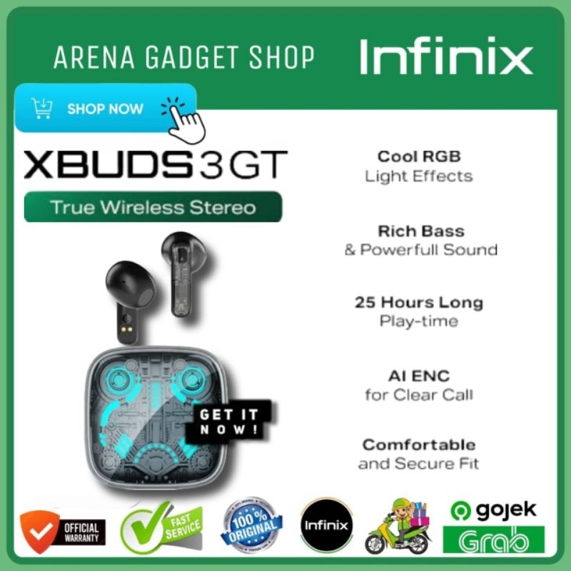 Infinix XE30 XBuds 3 GT TWS Earphone Bluetooth 5.3 Hitam 13mm Driver