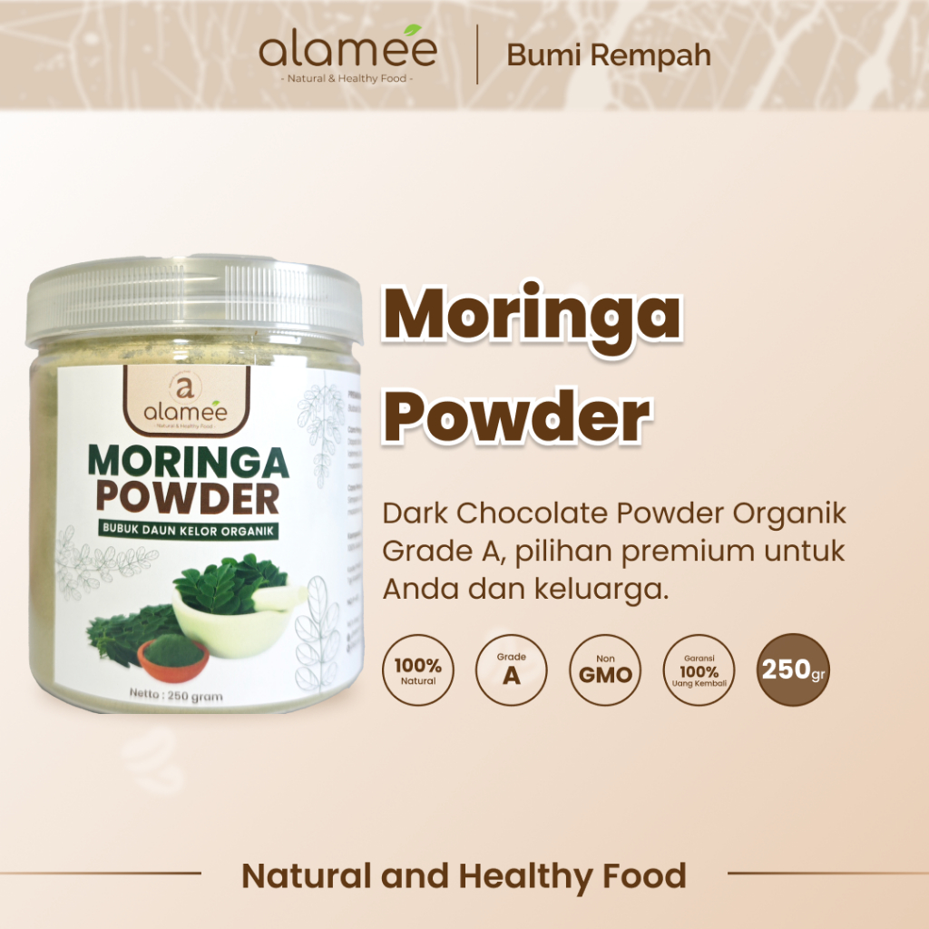 

ALAMEE Bubuk Minuman Daun Kelor Moringa Powder Serbuk Daun Kelor Herbal Tanpa Gula 250gr