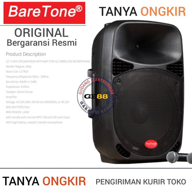 Speaker BARETONE 12inc MAX12MHWR SPEAKER PORTABLE BARETONE Original