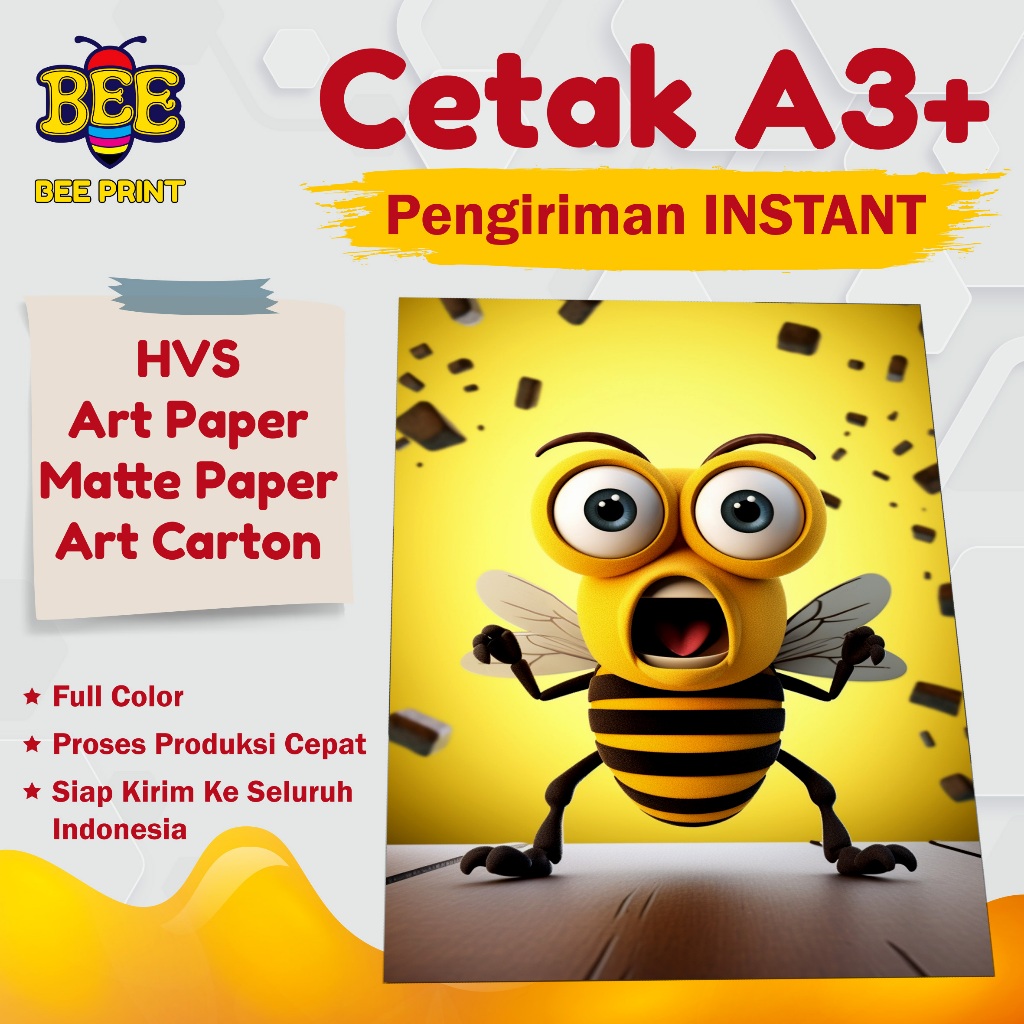 

PRINT A3+ FULL COLOR / CUSTOM PRINT A3+ / CETAK A3+ 1 SISI DAN 2 SISI / HVS / ART PAPER / MATTE PAPER / ART CARTON