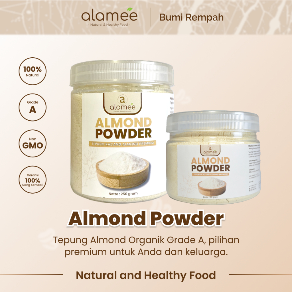 

ALAMEE Tepung Almond PREMIUM Bubuk Almond Powder Almond Flour Tanpa Campuran Gluten FREE 250gr