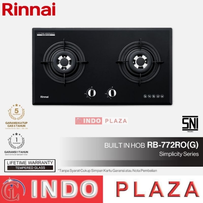 KOMPOR GAS RINNAI 2 TUNGKU RB-772ROG / KOMPOR TANAM RINNAI RB772ROG KACA