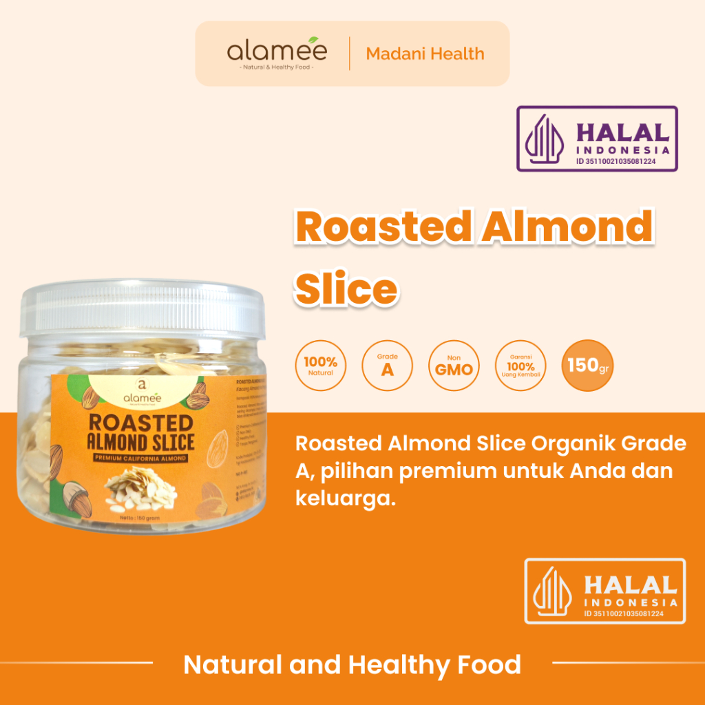 

ALAMEE Roasted Almond Sliced Almon Slice irisan panggang Kacang Almond Pacang Slice 150gr