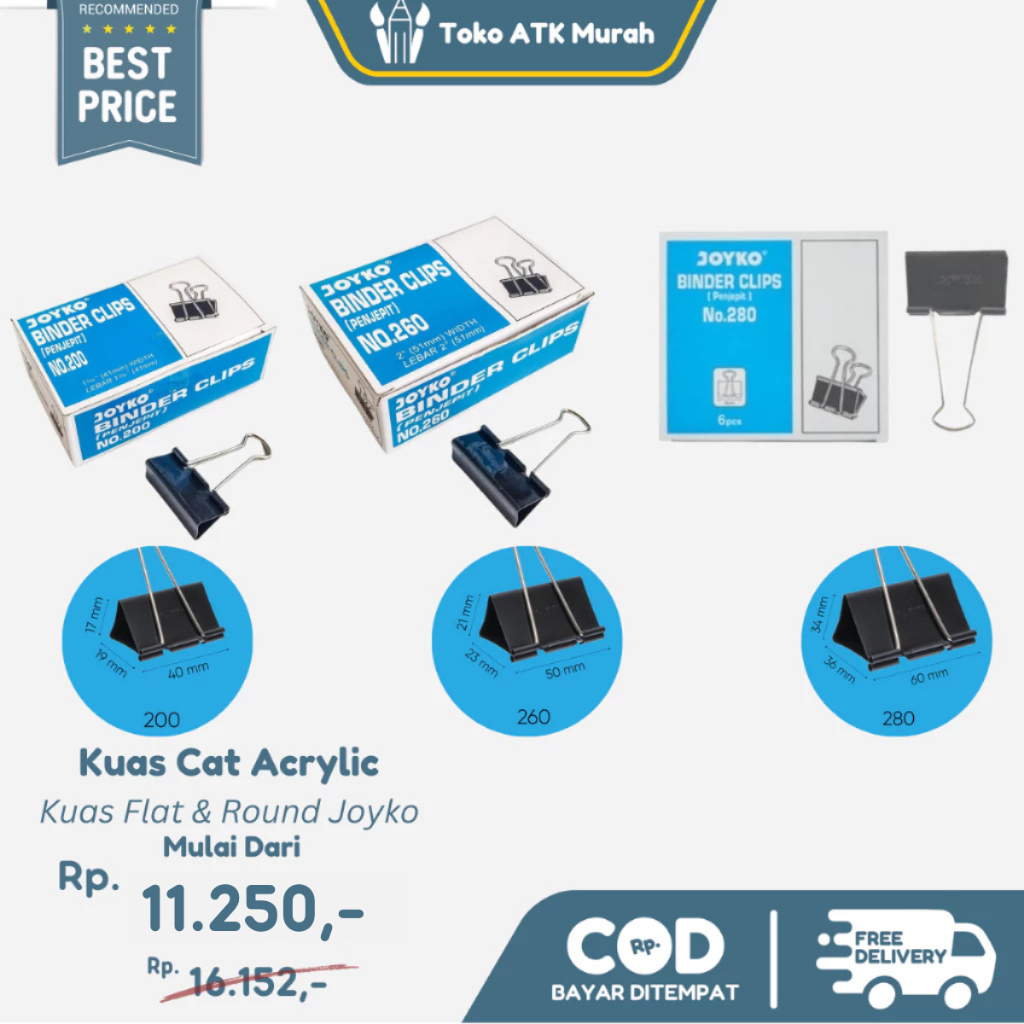 

Binder Clip No. 200 Joyko - Klip Hitam 1 5/8" (41 mm) isi 12 Buah