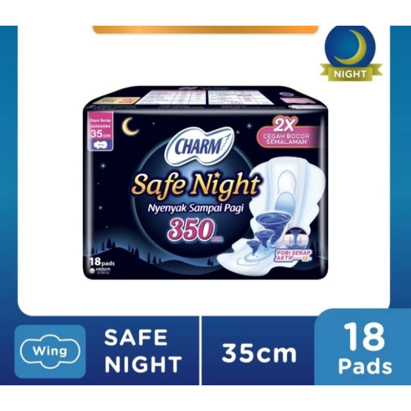 charm safe night wing 35 cm 18 pads