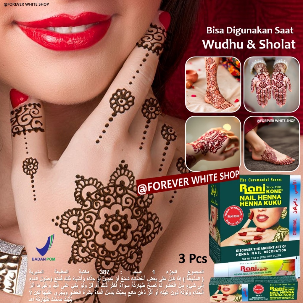 Termurah !!! 3 Pcs Kone Henna Rani Henna Kuku Halal Tahan Lama Inai Kutek Muslim Sah Sholat FWS / Ku