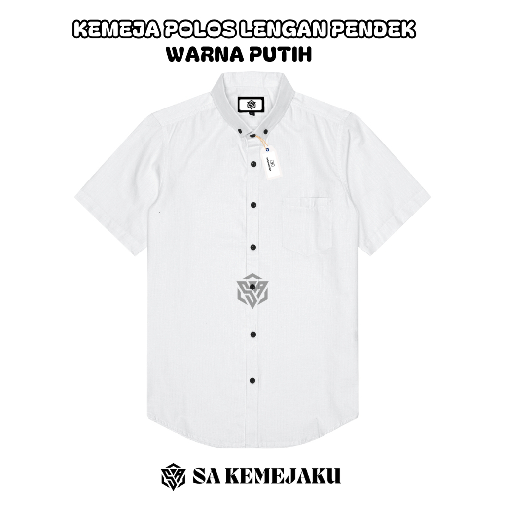 Kemeja pria lengan pendek polos warna putih casual slimfit hem pria katun