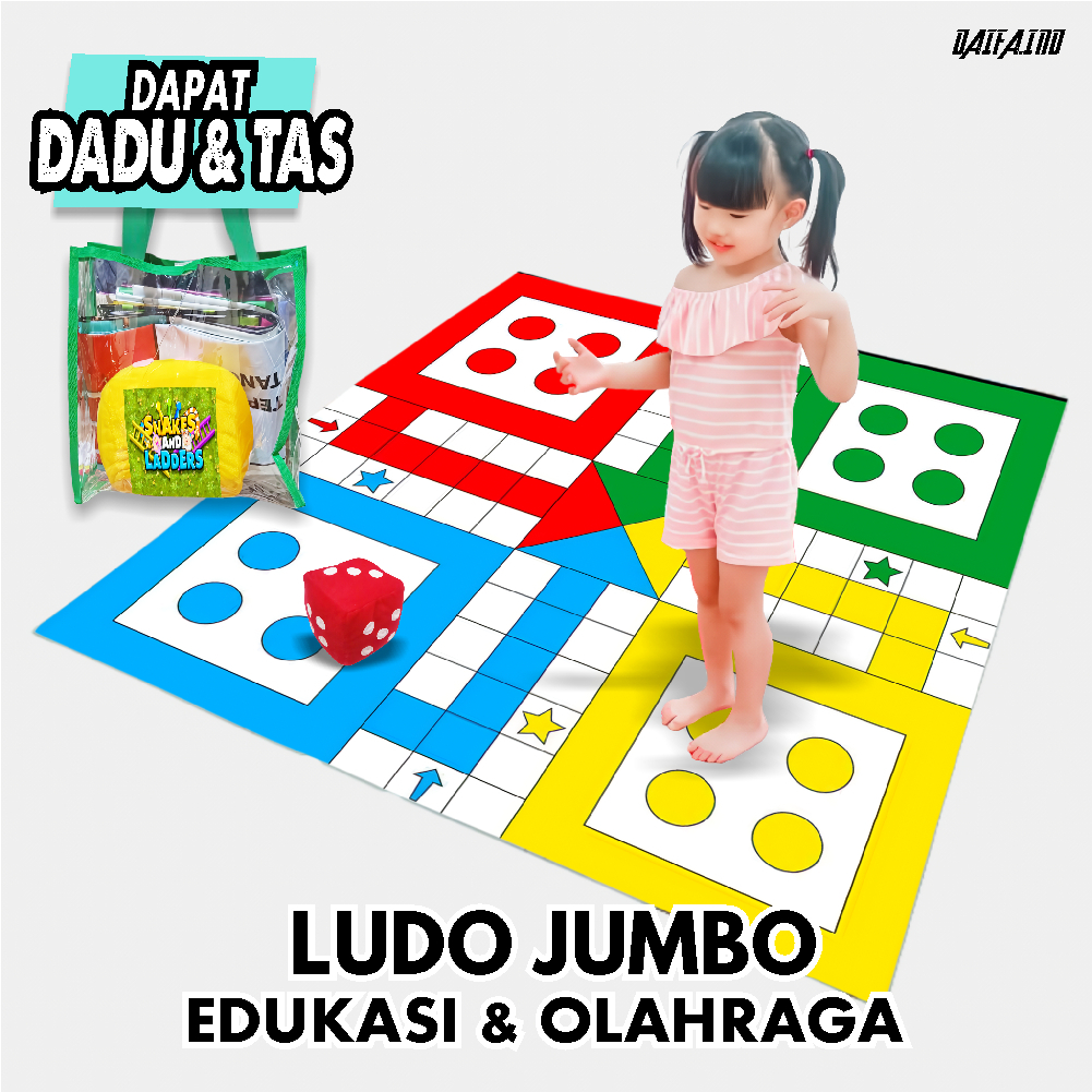 LUDO JUMBO PERMAIAN EDUKASI ANAK UKURAN 2 X 2 METER FREE BANTAL DADU