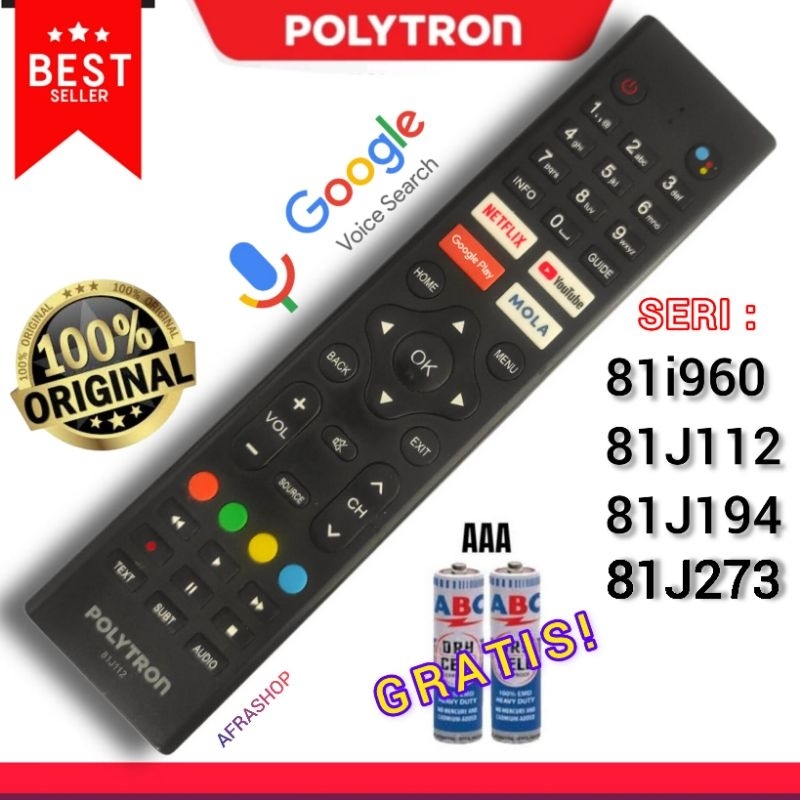 Remot Google Asisten Remote Polytron Smart TV 81i960 / 81j112 /81j194/81J273 PLD 32BAG9953 / 43AG995