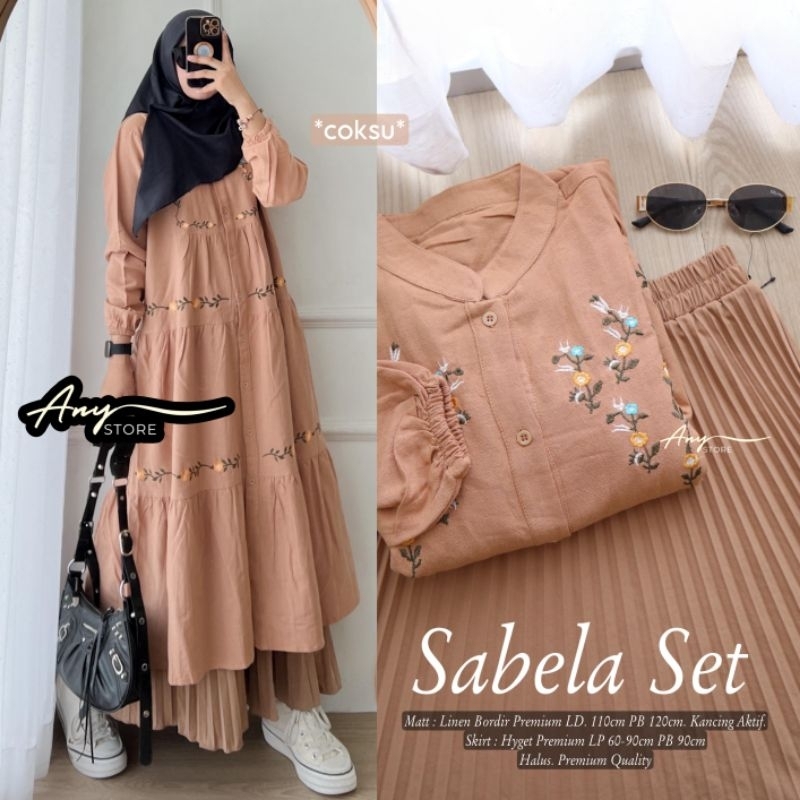 Gamis Set Wanita Sabela Set Dress Set Gamis Katun Bordir