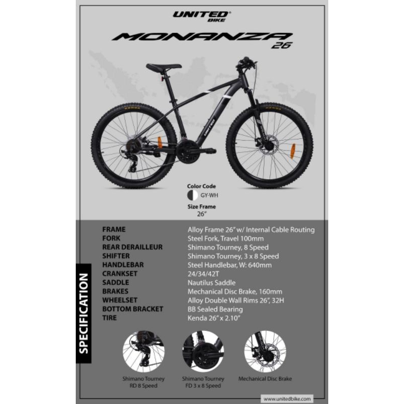 [KSB] Sepeda Gunung Mountain Bike MTB UNITED 24 Inch 26 Inch By UNITED MONANZA SHIMANO CAKRAM ALLOY 