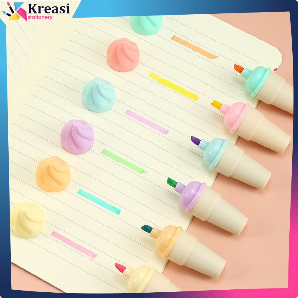 

Spidol Highlighter Model Ice Cream Cone Unik Alat Tulis kantor Stationery / Highlighter Pen Es Krim Cone Monas 6 in 1 Free Pouch Penanda Berwarna Kreasi Stationery A57