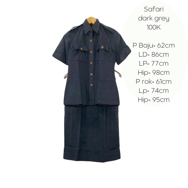 set baju safari wanita grey abu baju guru baju kerja