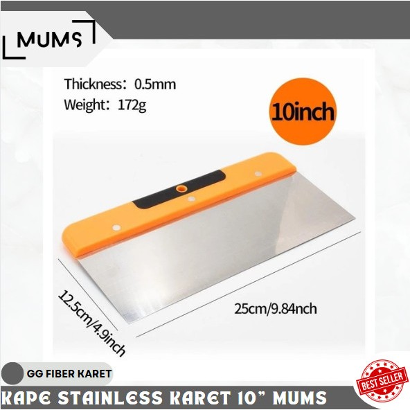 Kapi Kape Skrap Gypsum Gipsum 10 inch 25 cm Stainless Gagang Karet Fiber Alat Dempul Plamir Kompon T