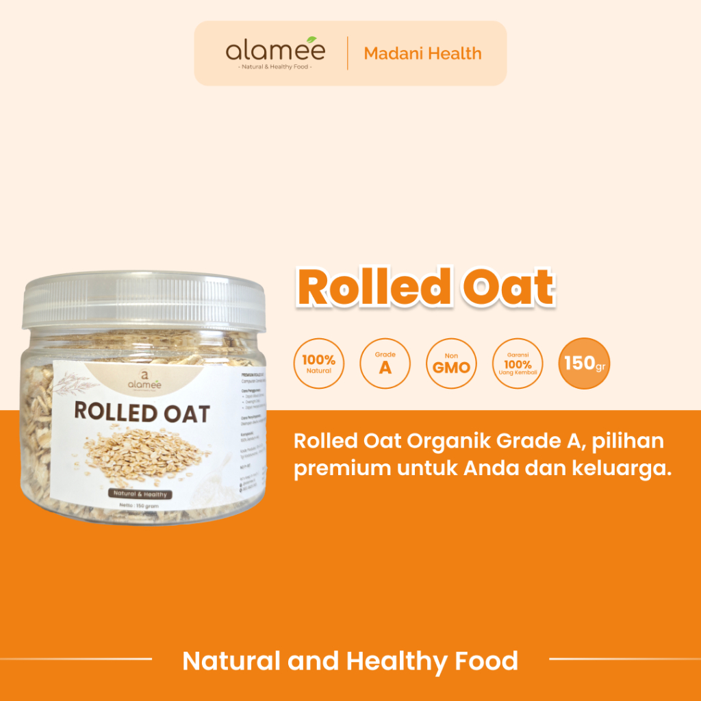

ALAMEE Rolled Oat Gandum Utuh Kasar oatmeal wholegrain Natural Premium Alami Oatmeal Instan 150gr