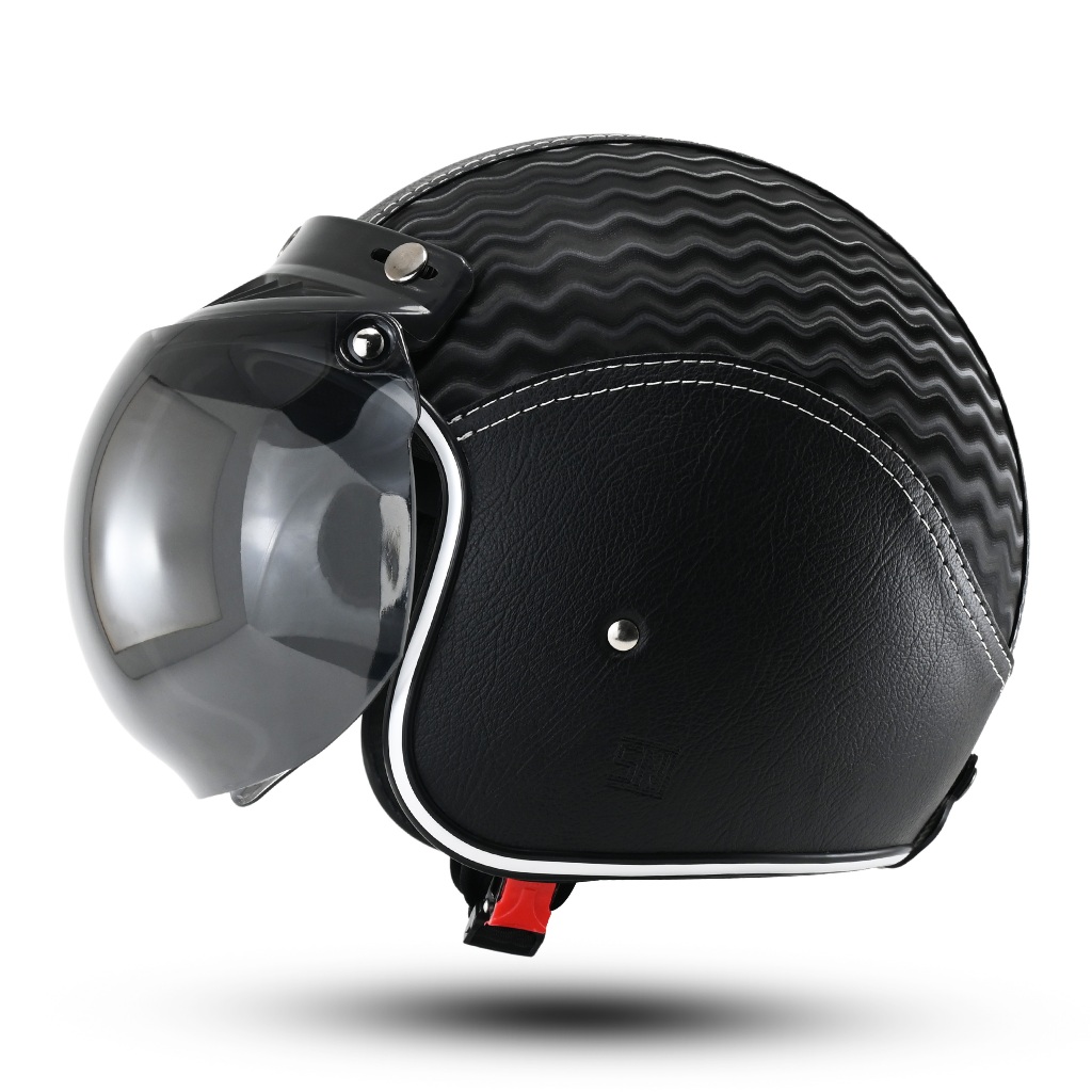 Helm Bogo Retro Rsix Full Kulit 3D Motif Salur Carbon Kekinian Motorcycle Pira Wanita Dewasa SNI