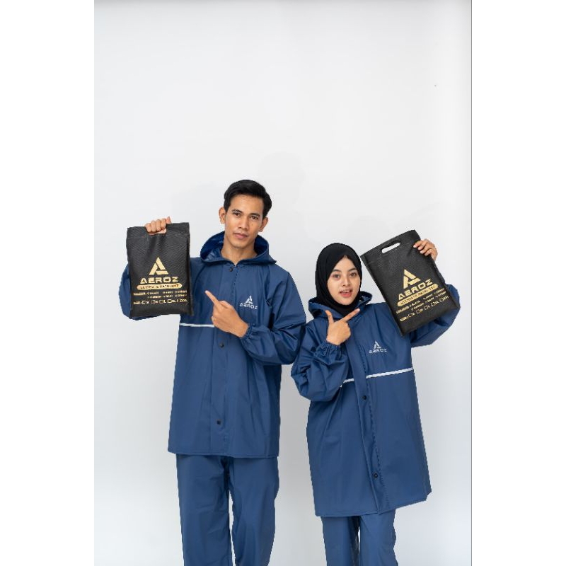 JAS HUJAN AEROZ  pria dan wanita setelan baju celana  bahan PVC025  elastis berkualitas anti REMBES