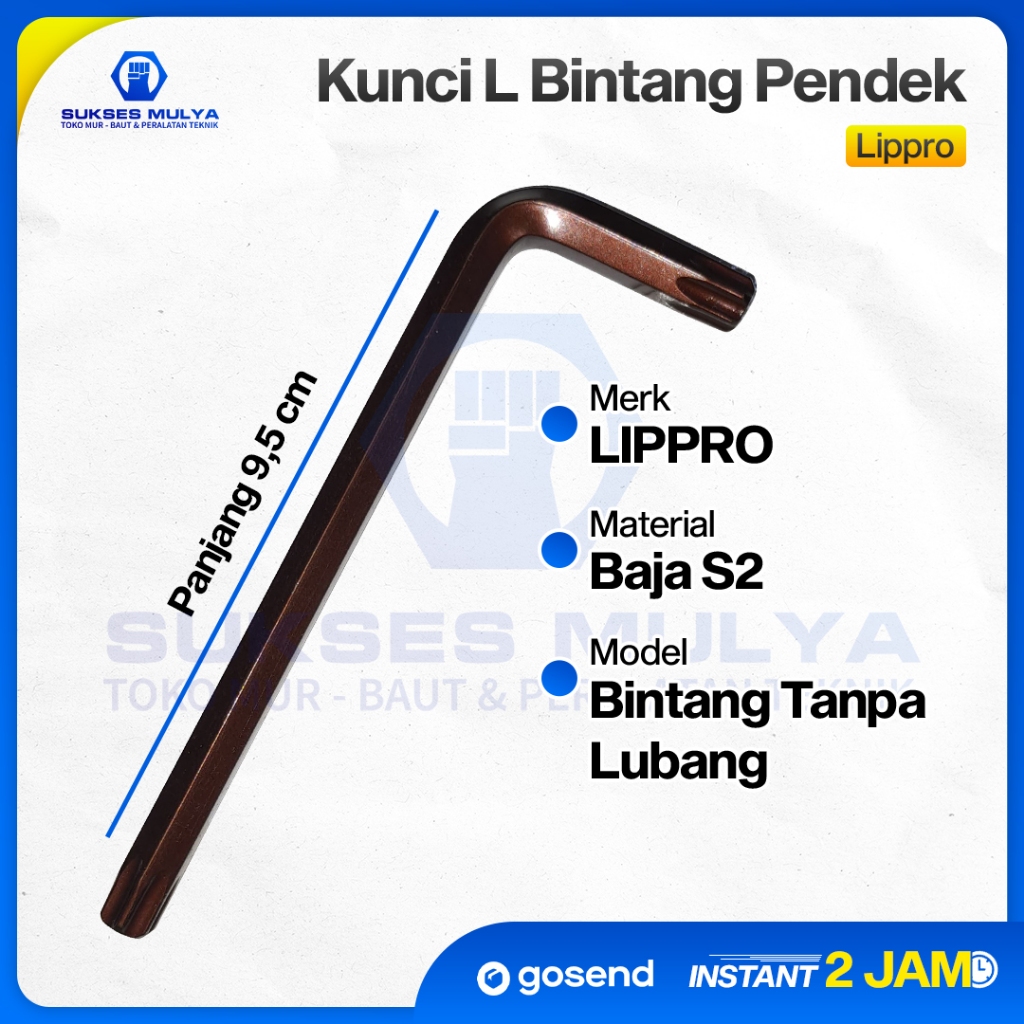 Lippro Kunci L Bintang Pendek T40 Tanpa Lubang Star Key No Tamper
