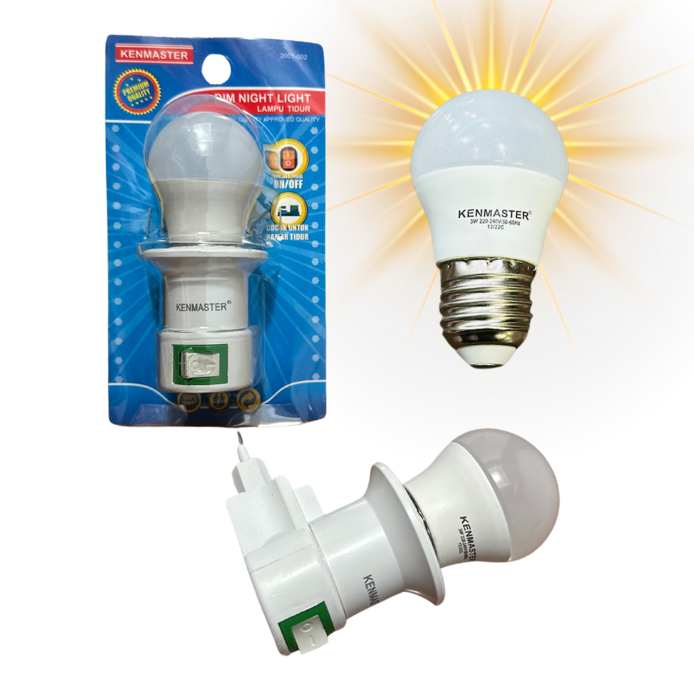 Velvetvibes02 Lampu Tidur Colok Dinding Fitting Dan Bola Lampu Bohlam 3 Watt Kenmaster Dim Night