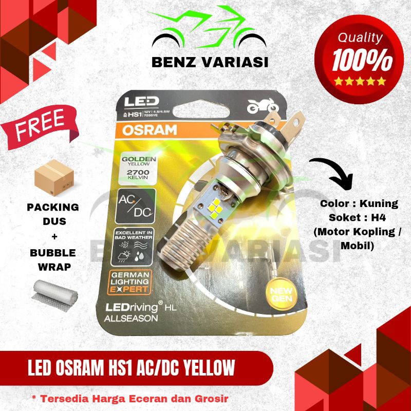 OSRAM LAMPU MOTOR LED H4 AC DC KUNING YELLOW 2700K HS1 H4 HI LOW KAKI 3