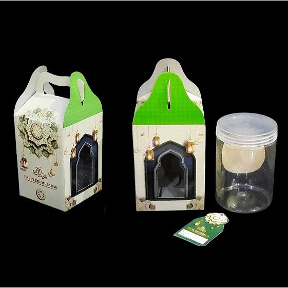

5 Pcs Box Idul Fitri Hijau Muda Kemasan Toples Jar 800 Ml Parcel Lebaran 10x10x14 cm